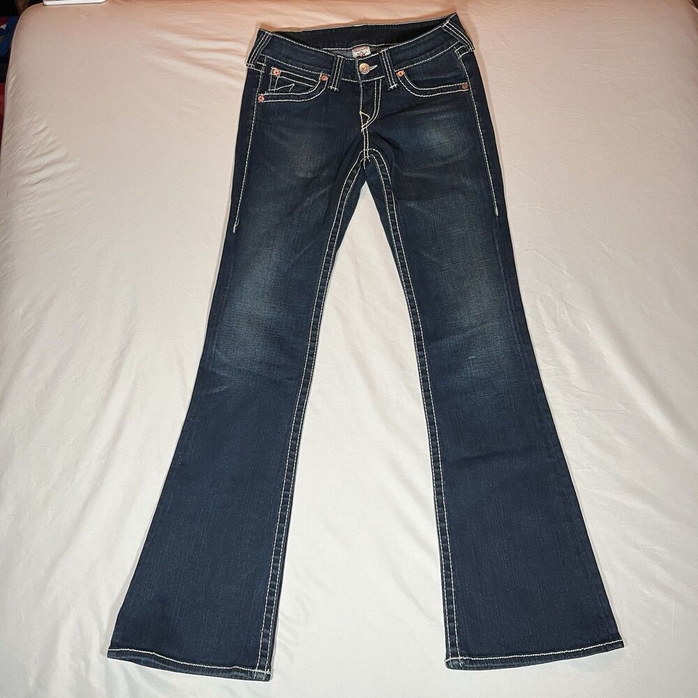 True Religion Bobby Big T Womens Flare Jeans 29 Fit 31x35 Long Dark Wash Vtg USA
